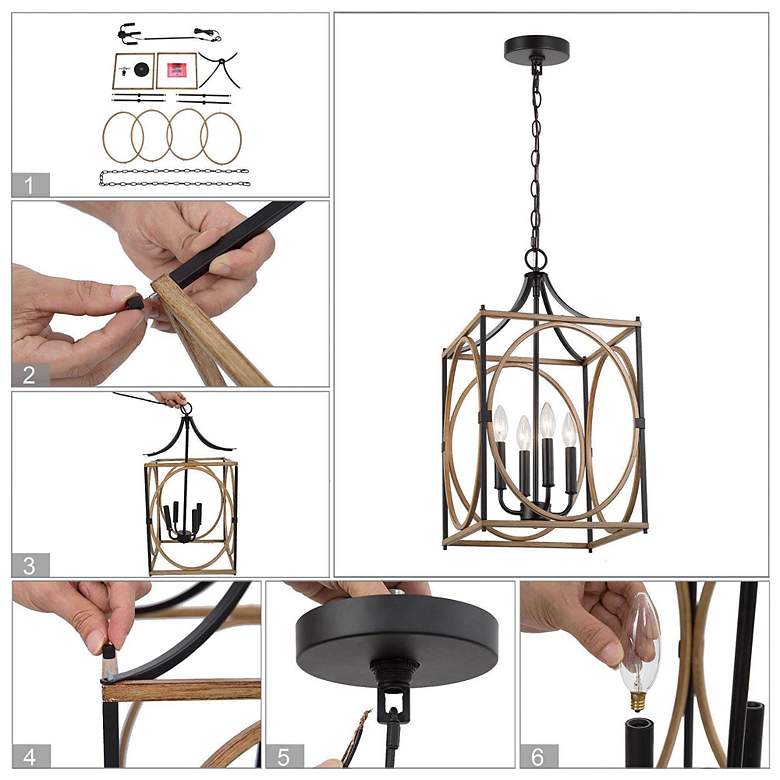 Image 7 Follio 12 1/2"W Faux Wood Black 4-Light Lantern Chandelier more views