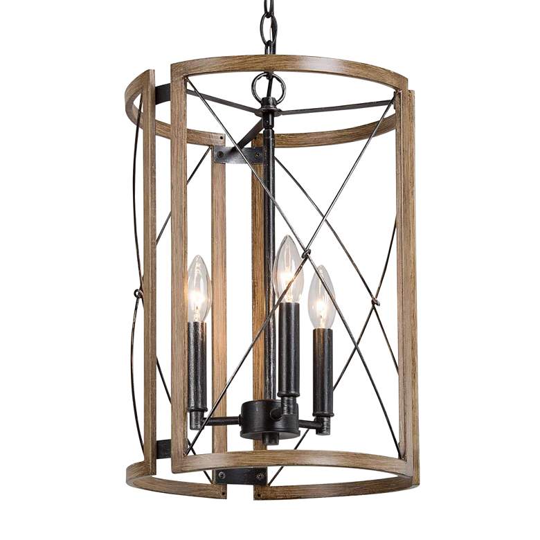 Image 1 Follio 12 inch Wide Faux Wood Black 3-Light Mini-Chandelier