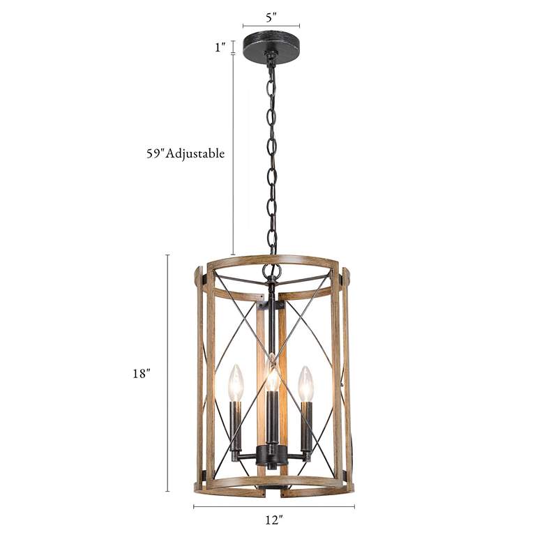 Image 5 Follio 12" Wide Faux Wood Black 3-Light Mini-Chandelier more views
