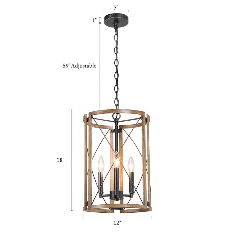 Image 5 Follio 12 inch Wide Faux Wood Black 3-Light Mini-Chandelier more views