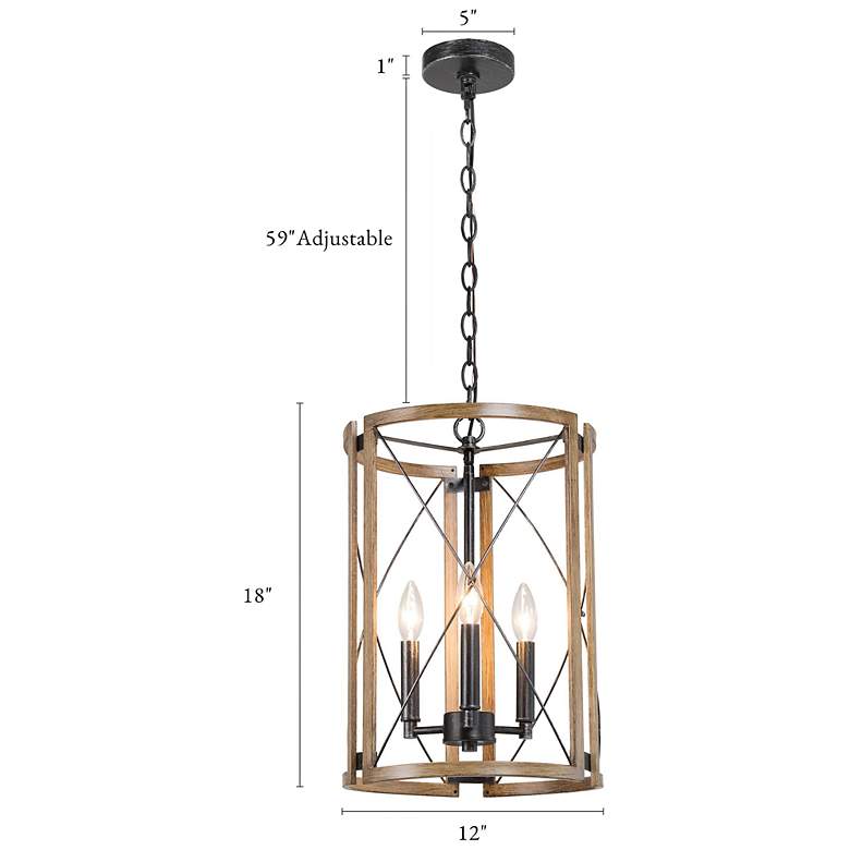 Image 6 Follio 12" Wide Faux Wood Black 3-Light Mini-Chandelier more views
