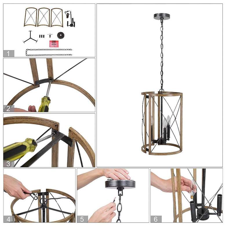 Image 7 Follio 12" Wide Faux Wood Black 3-Light Mini-Chandelier more views