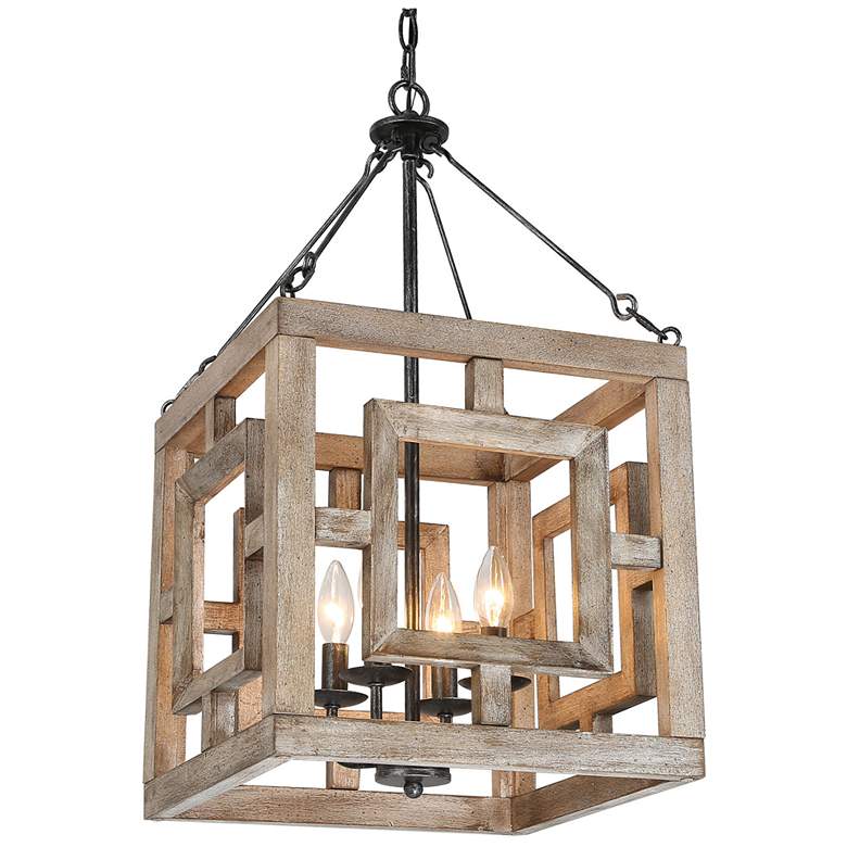 Image 1 Follio 13.8" Wide Distressed Wood 4-Light Lantern Chandelier