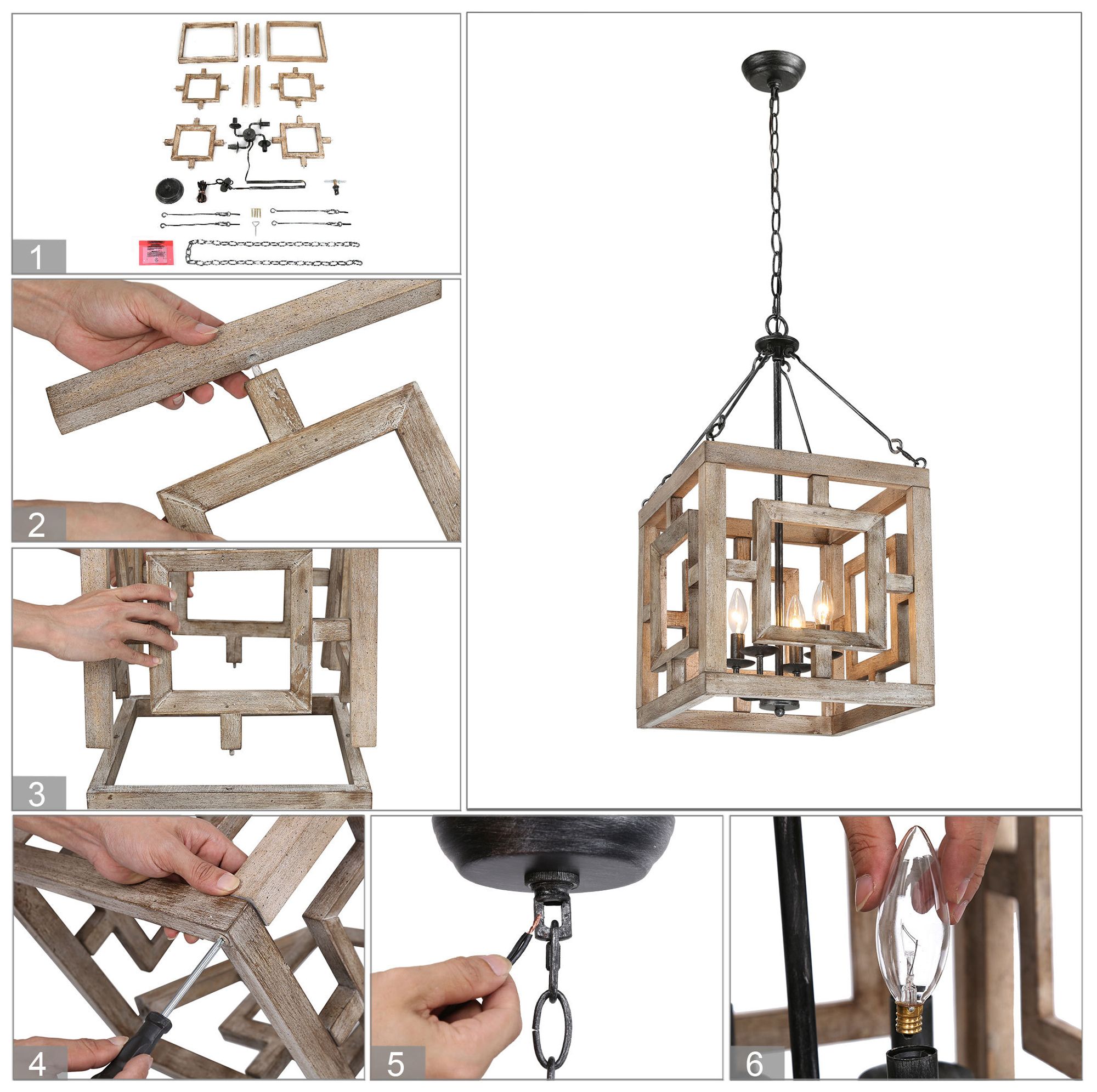 Image 5 Follio 13.8" Wide Distressed Wood 4-Light Lantern Chandelier more views