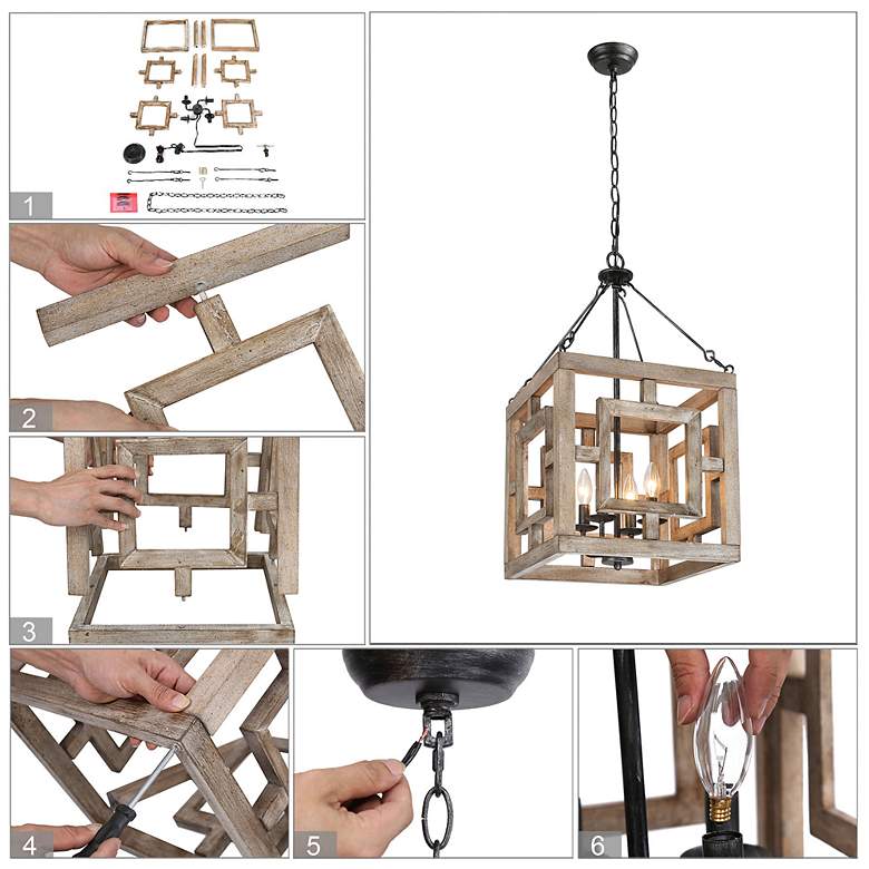 Image 5 Follio 13.8" Wide Distressed Wood 4-Light Lantern Chandelier more views