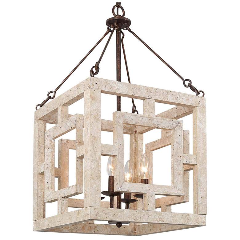 Image 1 Follio 13.8" Wide Weathered Wood 4-Light Lantern Chandelier
