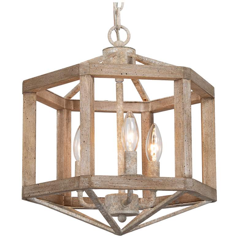 Image 1 Follio 14.2 inch Wide Distressed Wood 3-Light Lantern Chandelier
