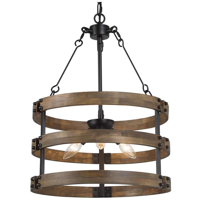 Image 1 Follio 15.7" Wide 3-Light Antique Wood Drum Chandelier