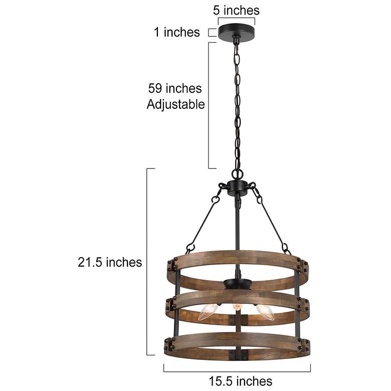 Image 6 Follio 15.7" Wide 3-Light Antique Wood Drum Chandelier more views