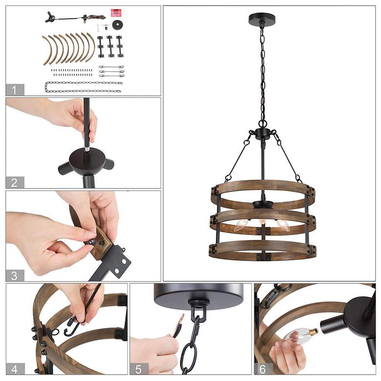 Image 7 Follio 15.7" Wide 3-Light Antique Wood Drum Chandelier more views