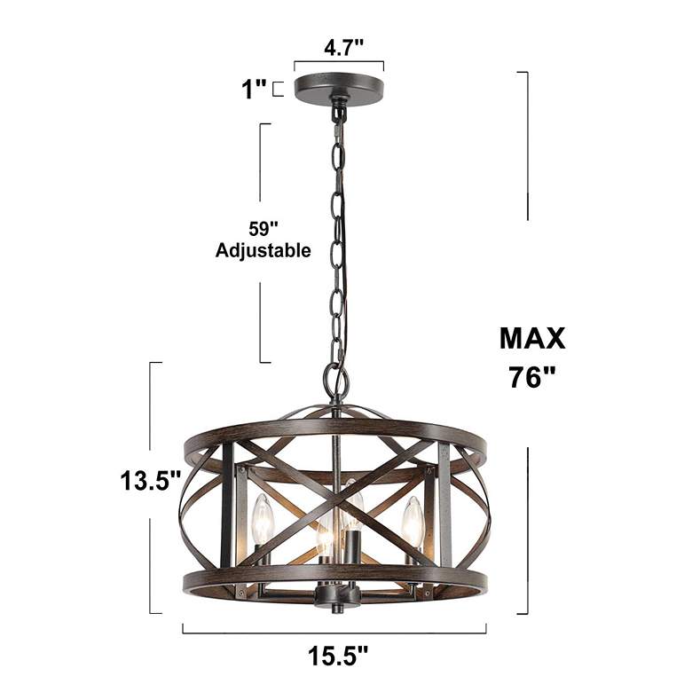 Image 5 Follio 15 1/2 inch Wide Dark Bronze Metal 4-Light Drum Chandelier more views