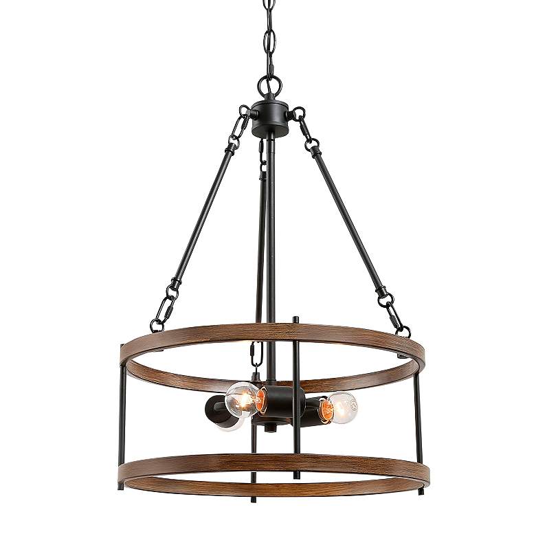 Image 2 Follio 15 3/4 inch Wide Pine Faux Wood 3-Light Chandelier