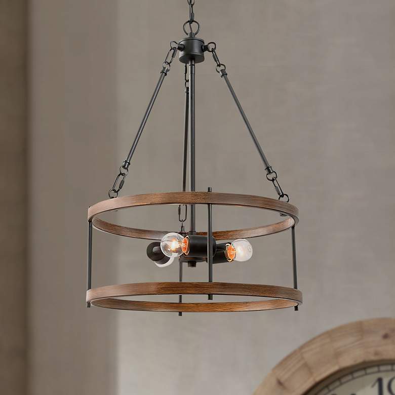 Image 1 Follio 15 3/4" Wide Pine Faux Wood 3-Light Chandelier