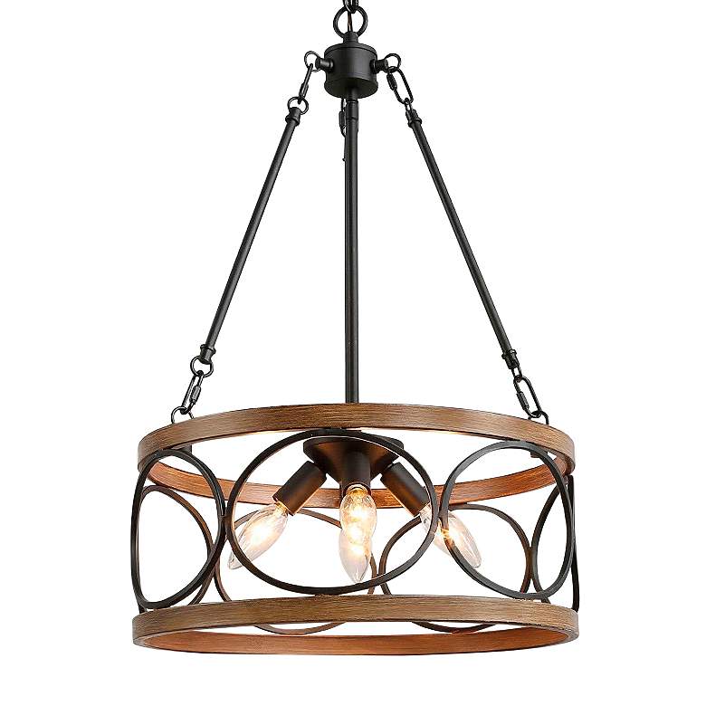 Image 2 Follio 16 inch Wide Pine Faux Wood 4-Light Chandelier