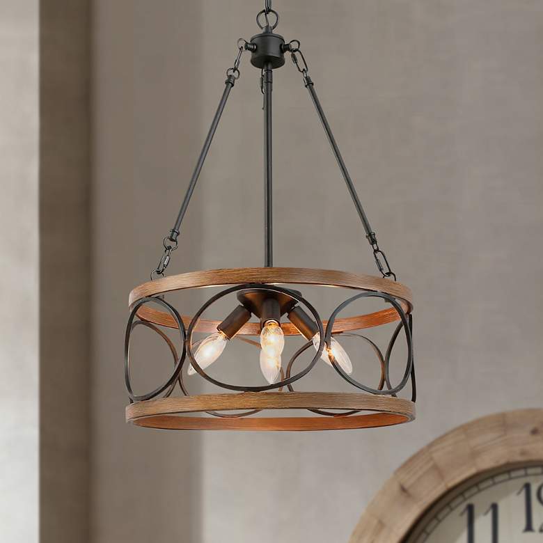 Image 1 Follio 16" Wide Pine Faux Wood 4-Light Chandelier