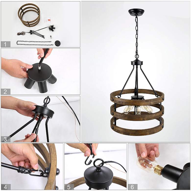 Image 5 Follio 18" Wide 5-Light Antique Wood Chandelier more views