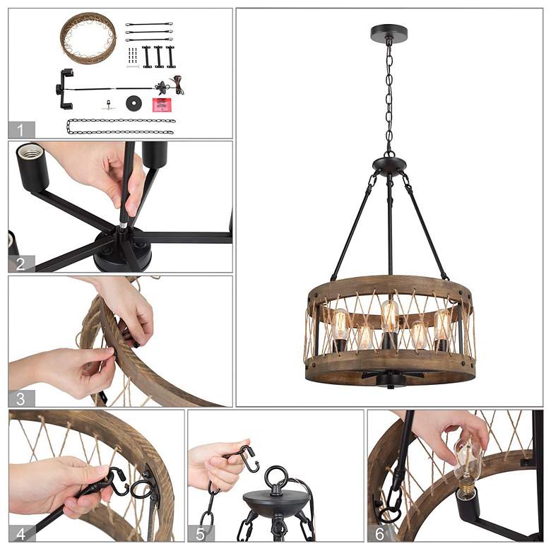 Image 5 Follio 18" Wide 5-Light Rustic Wood Drum Chandelier more views