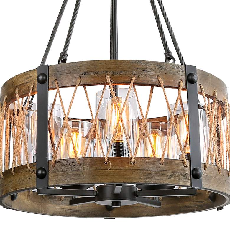 Image 3 Follio 19" Wide Matte Black and Natural Wood Pendant Light more views