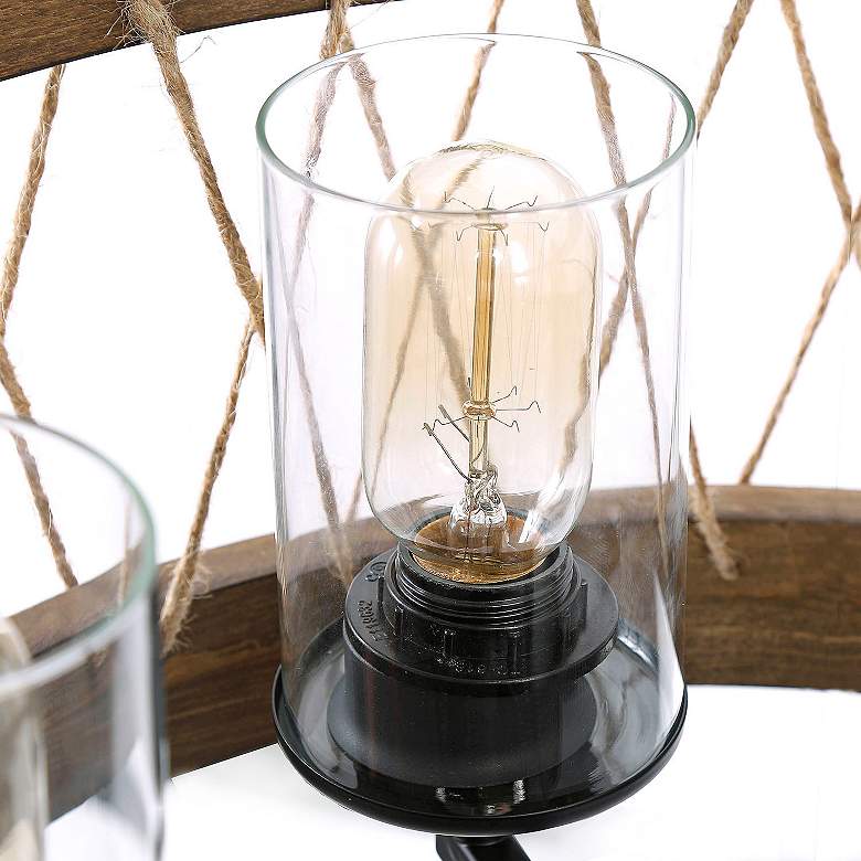 Image 5 Follio 19" Wide Matte Black and Natural Wood Pendant Light more views