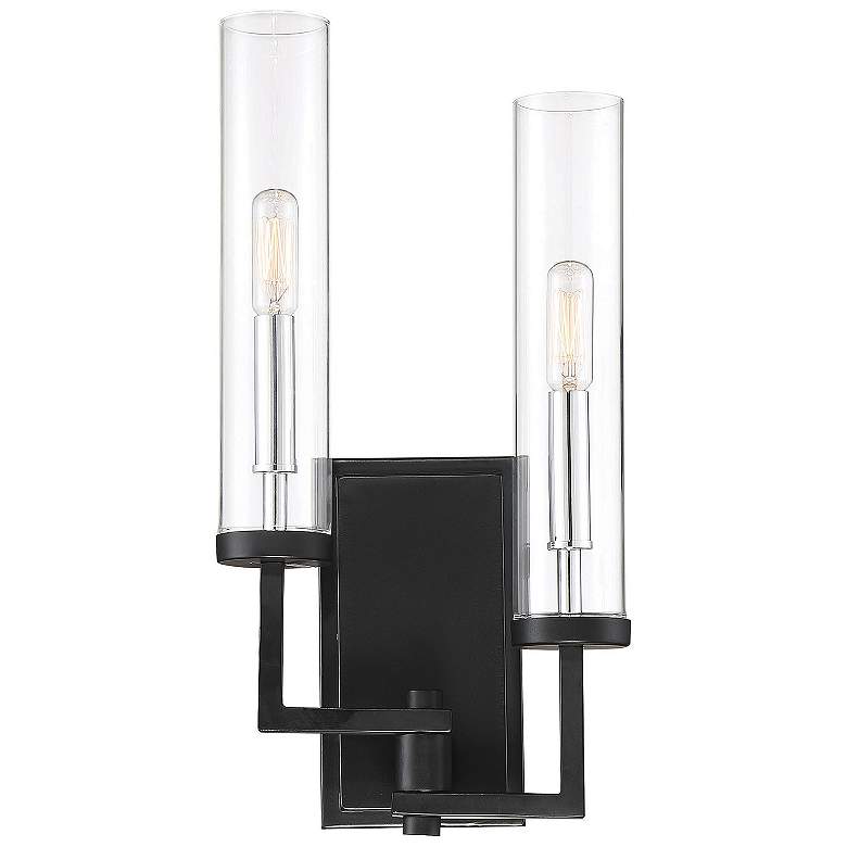 Image 1 Folsom 2-Light Wall Sconce in Matte Black with Polished Chrome Accents