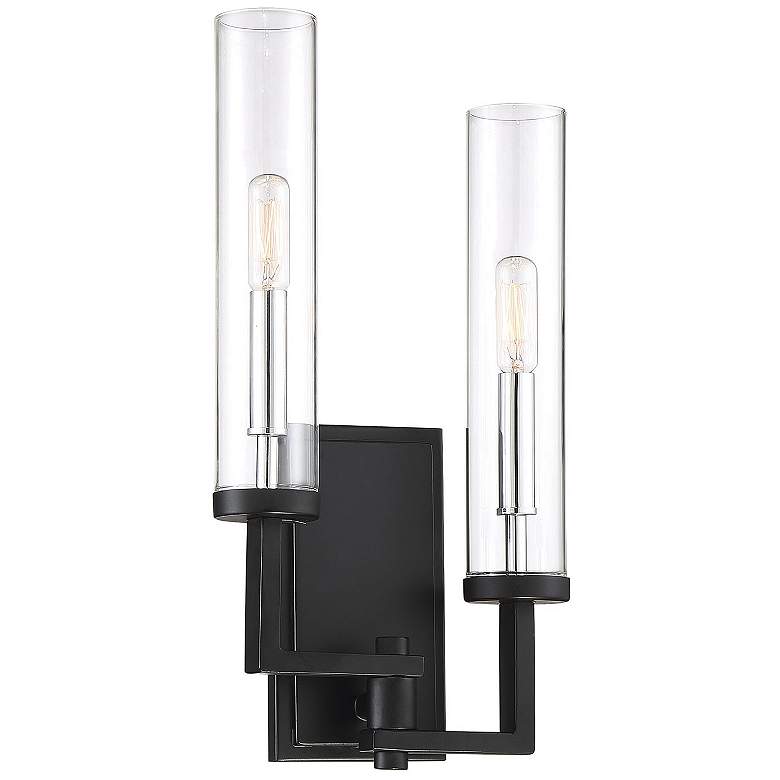 Image 3 Folsom 2-Light Wall Sconce in Matte Black with Polished Chrome Accents more views
