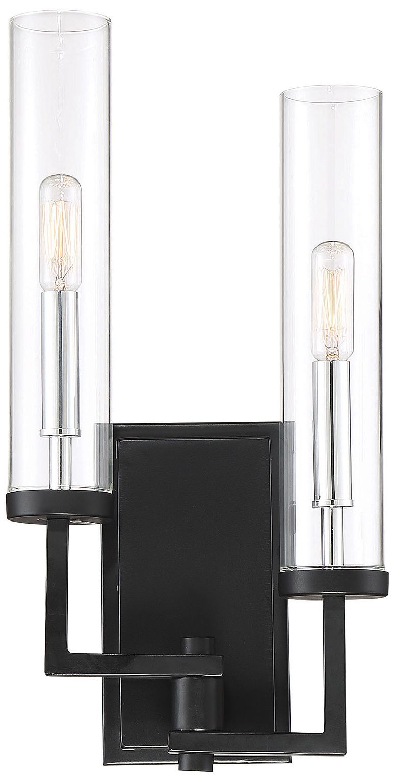 Folsom 2-Lt Adjustable Wall Sconce Matte Black with Polished Chrome Accents