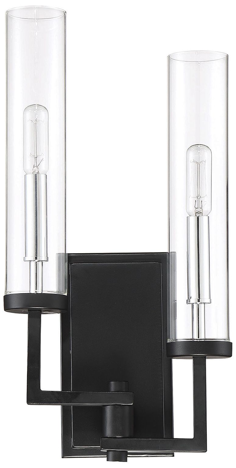 Image 2 Folsom 2-Lt Adjustable Wall Sconce Matte Black with Polished Chrome Accents more views