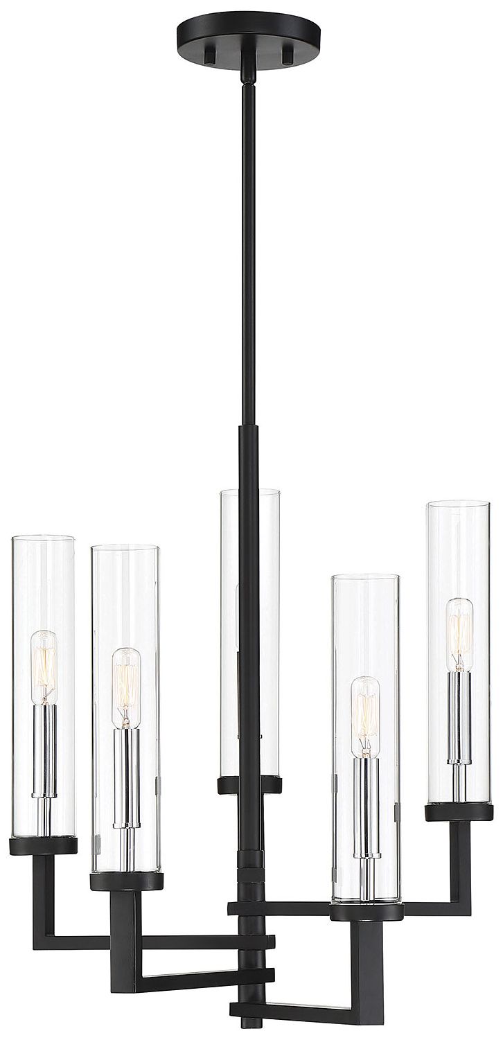 Image 2 Folsom 5-Lt Adjustable Chandelier Matte Black with Polished Chrome Accents