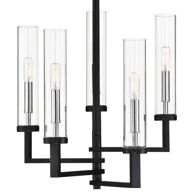 Image 3 Folsom 5-Lt Adjustable Chandelier Matte Black with Polished Chrome Accents more views