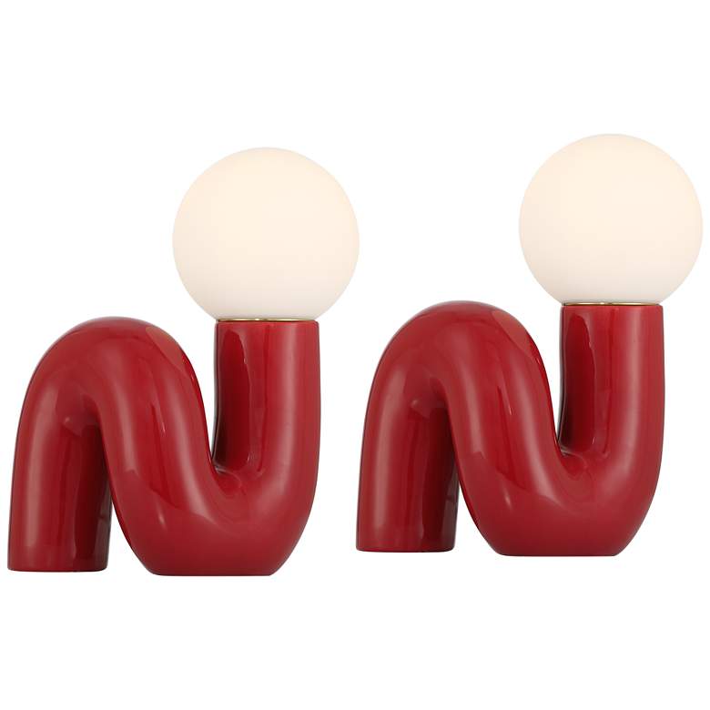 Image 3 Fondant 11 1/2" High Velvet Red Accent Lamp Set of 2