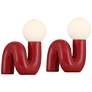 3_Fondant 11 1/2" High Velvet Red Accent Lamp Set of 2
