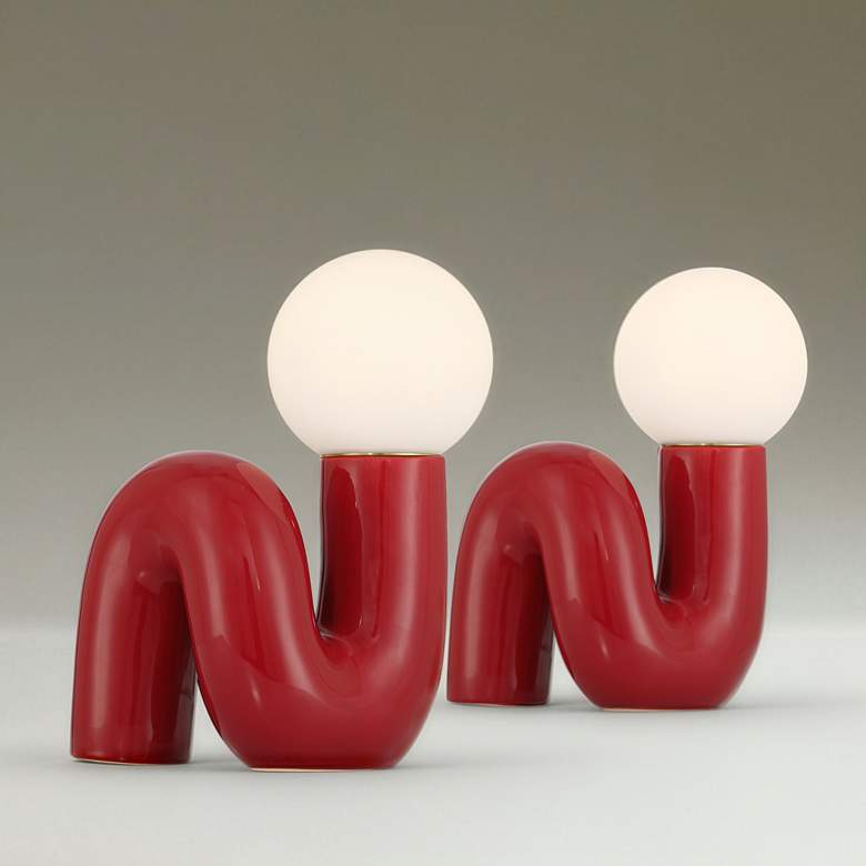 Image 2 Fondant 11 1/2" High Velvet Red Accent Lamp Set of 2