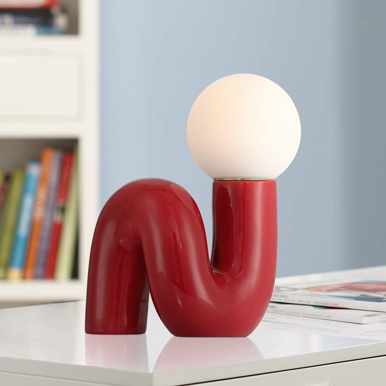 Image 1 Fondant 11 1/2" High Velvet Red Accent Lamp