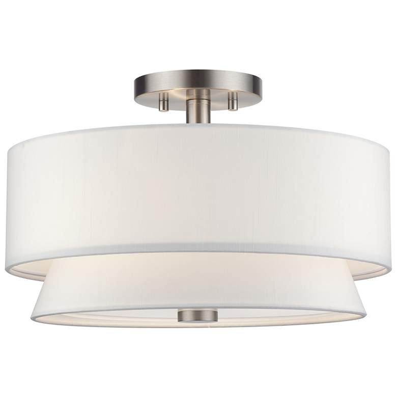 Image 2 Fontana 3 Light Brushed Nickel Large Semi-Flush with Off-White Shades