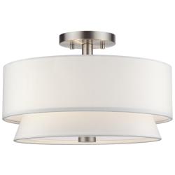 Fontana 3 Light Brushed Nickel Large Semi-Flush with Off-White Shades