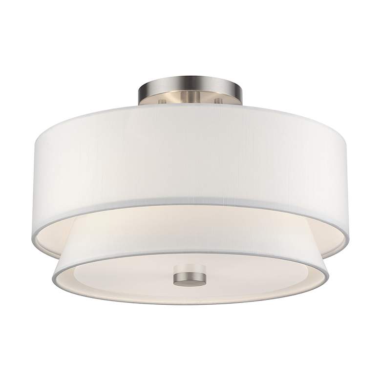 Image 3 Fontana 3 Light Brushed Nickel Large Semi-Flush with Off-White Shades more views