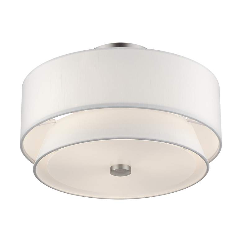 Image 4 Fontana 3 Light Brushed Nickel Large Semi-Flush with Off-White Shades more views