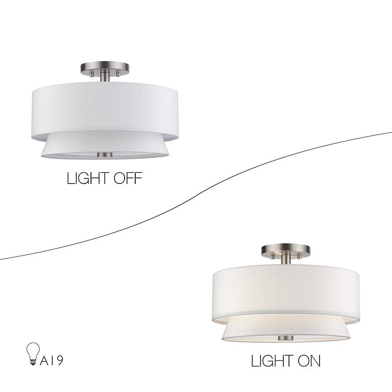 Image 7 Fontana 3 Light Brushed Nickel Large Semi-Flush with Off-White Shades more views