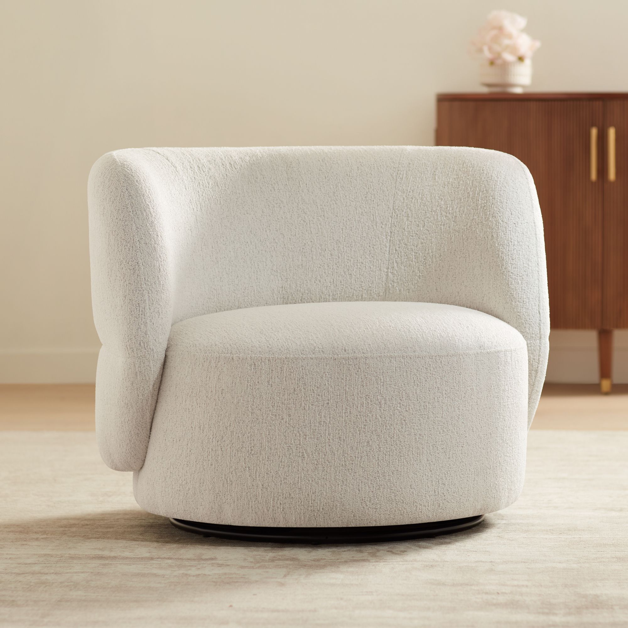 Fontana 36"W Off-White Nubby Fabric Occasional Swivel Chair Set of 2