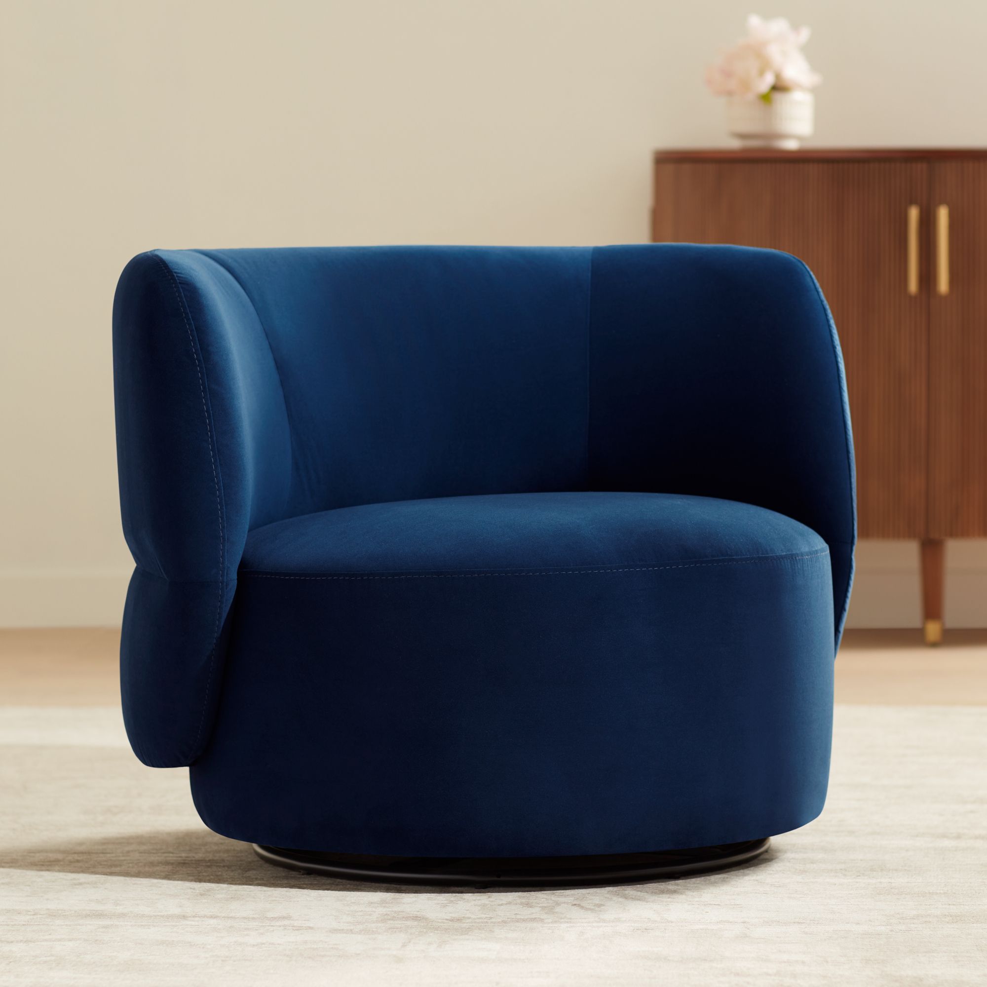 Fontana 36"W Prussian Blue Velvety Fabric Accent Swivel Chair Set of 2