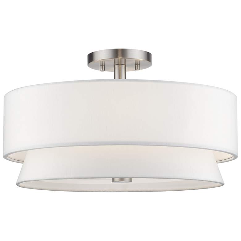 Image 1 Fontana 4 Light Brushed Nickel Large Semi-Flush with Off-White Shades