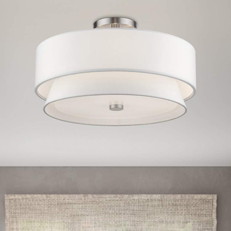 Image 1 Fontana 4 Light Brushed Nickel Large Semi-Flush with Off-White Shades