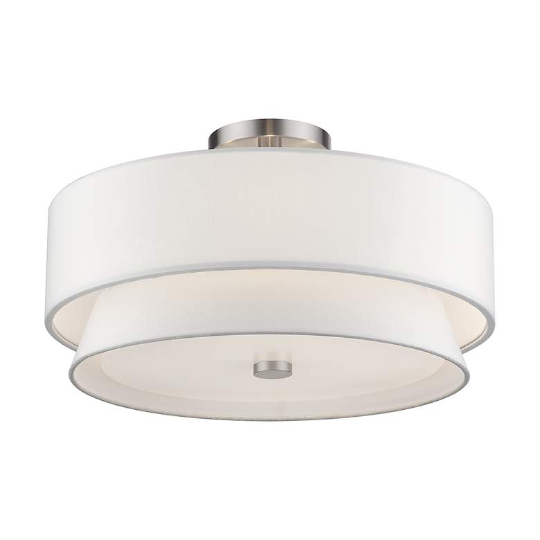 Image 3 Fontana 4 Light Brushed Nickel Large Semi-Flush with Off-White Shades more views