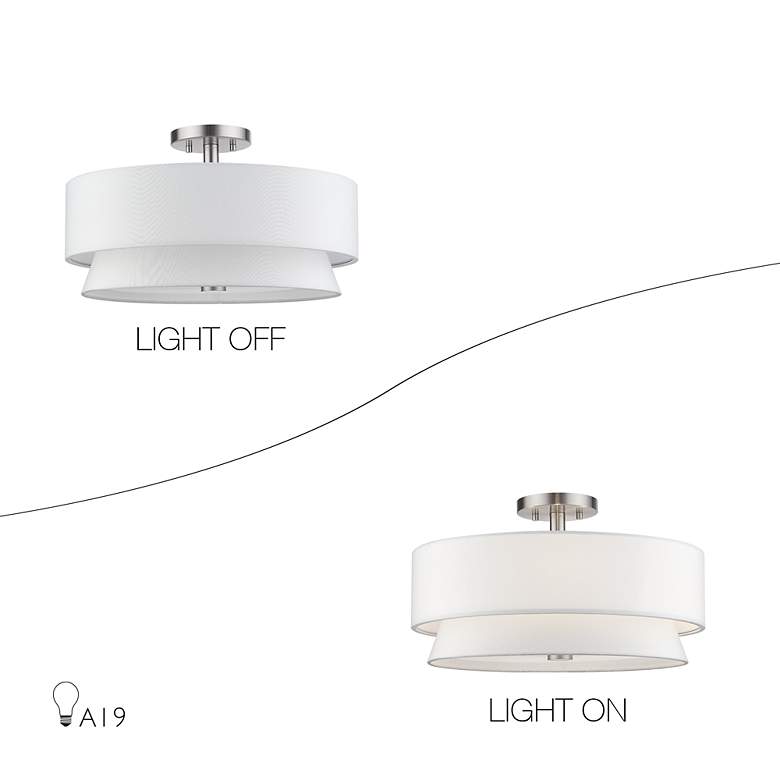 Image 7 Fontana 4 Light Brushed Nickel Large Semi-Flush with Off-White Shades more views