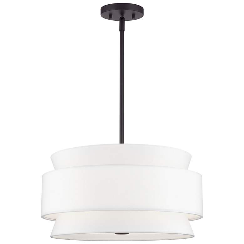 Image 2 Fontana 4 Light Pendant Chandelier with Off-White Fabric Shade