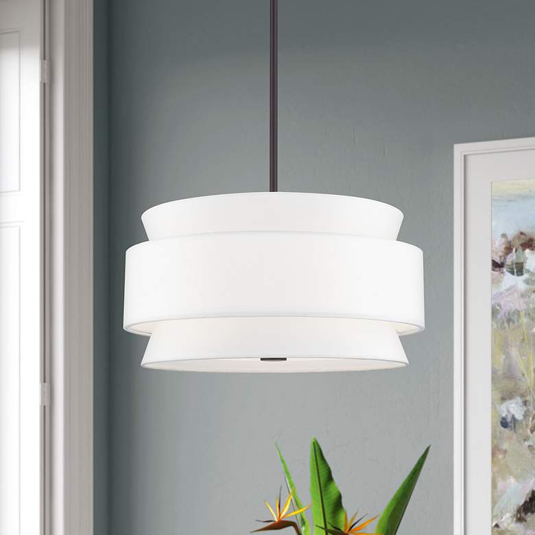 Image 1 Fontana 4 Light Pendant Chandelier with Off-White Fabric Shade
