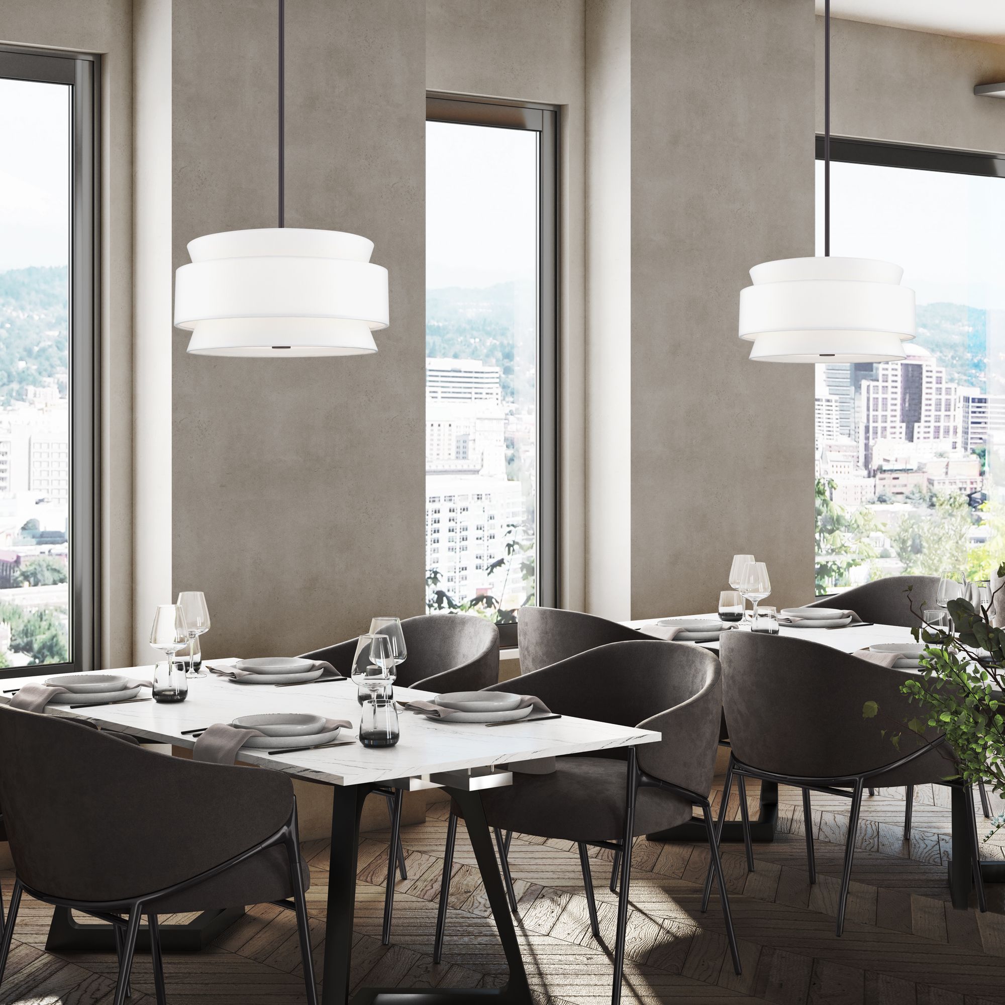 Fontana 4 Light Pendant Chandelier with Off-White Fabric Shade