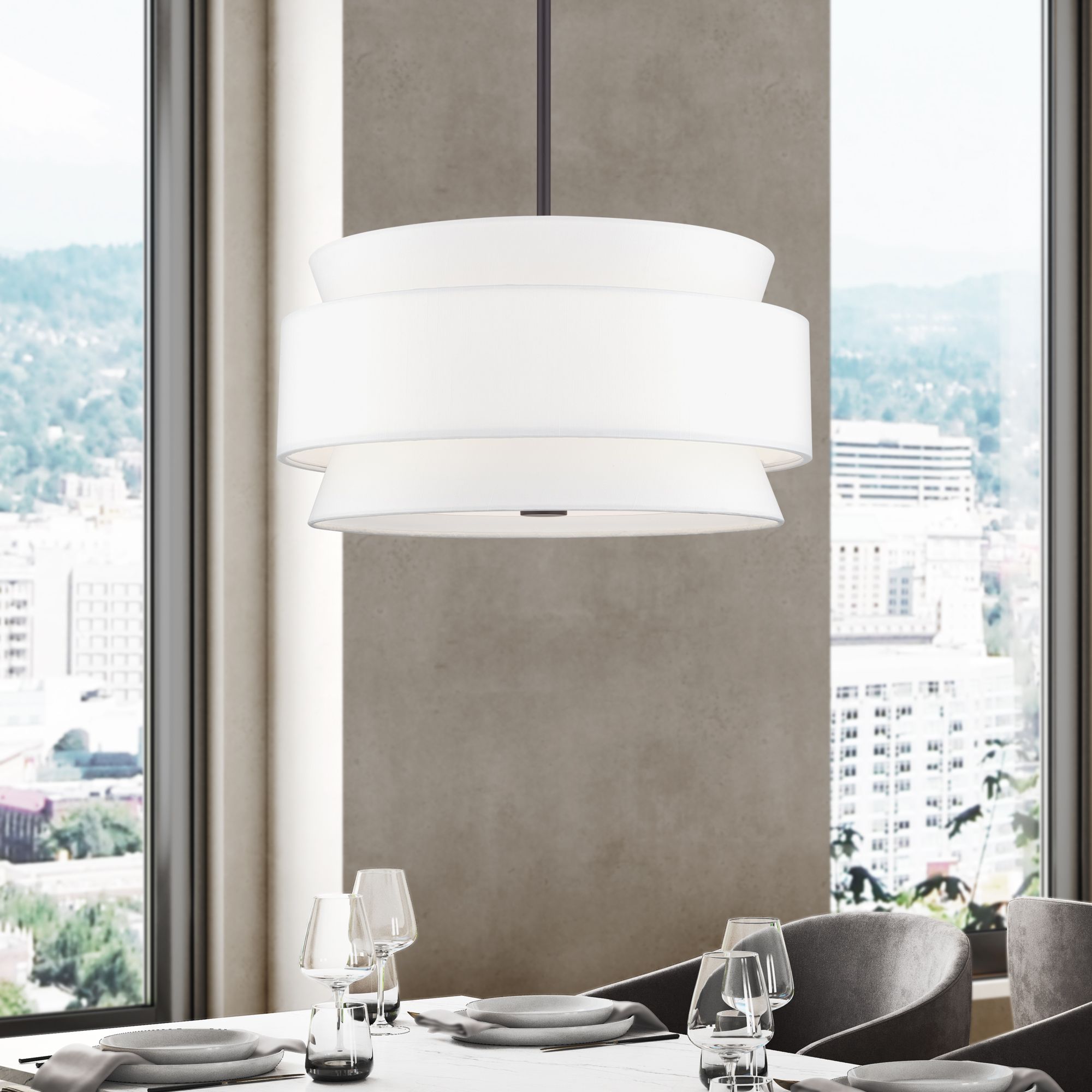 Fontana 4 Light Pendant Chandelier with Off-White Fabric Shade