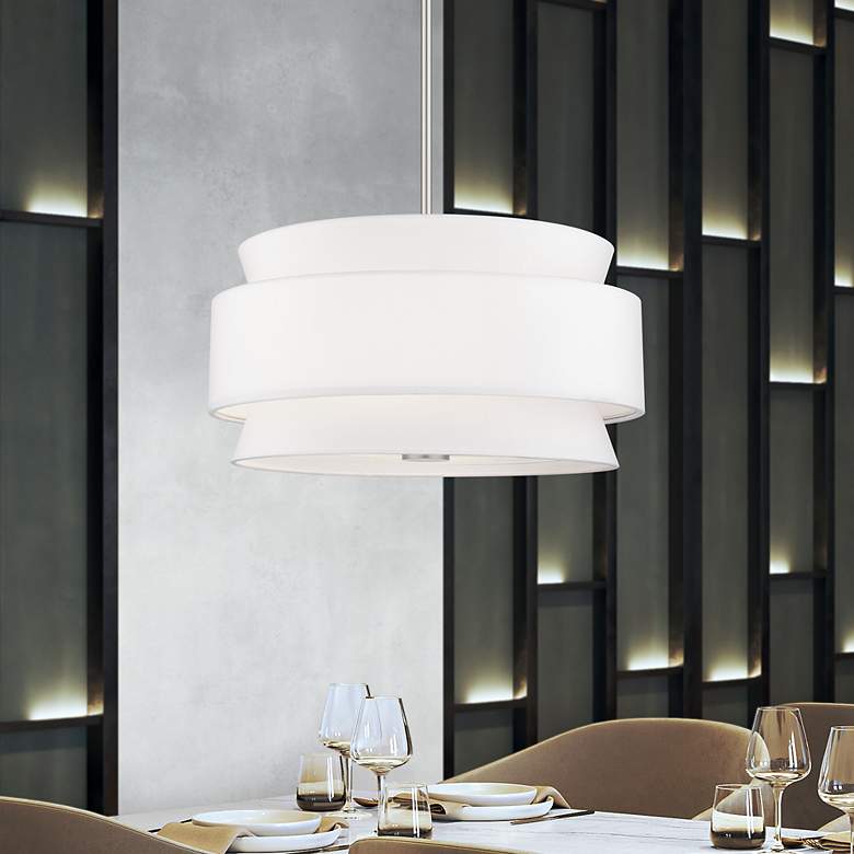 Image 1 Fontana 4 Light Pendant Chandelier with Off-White Fabric Shade
