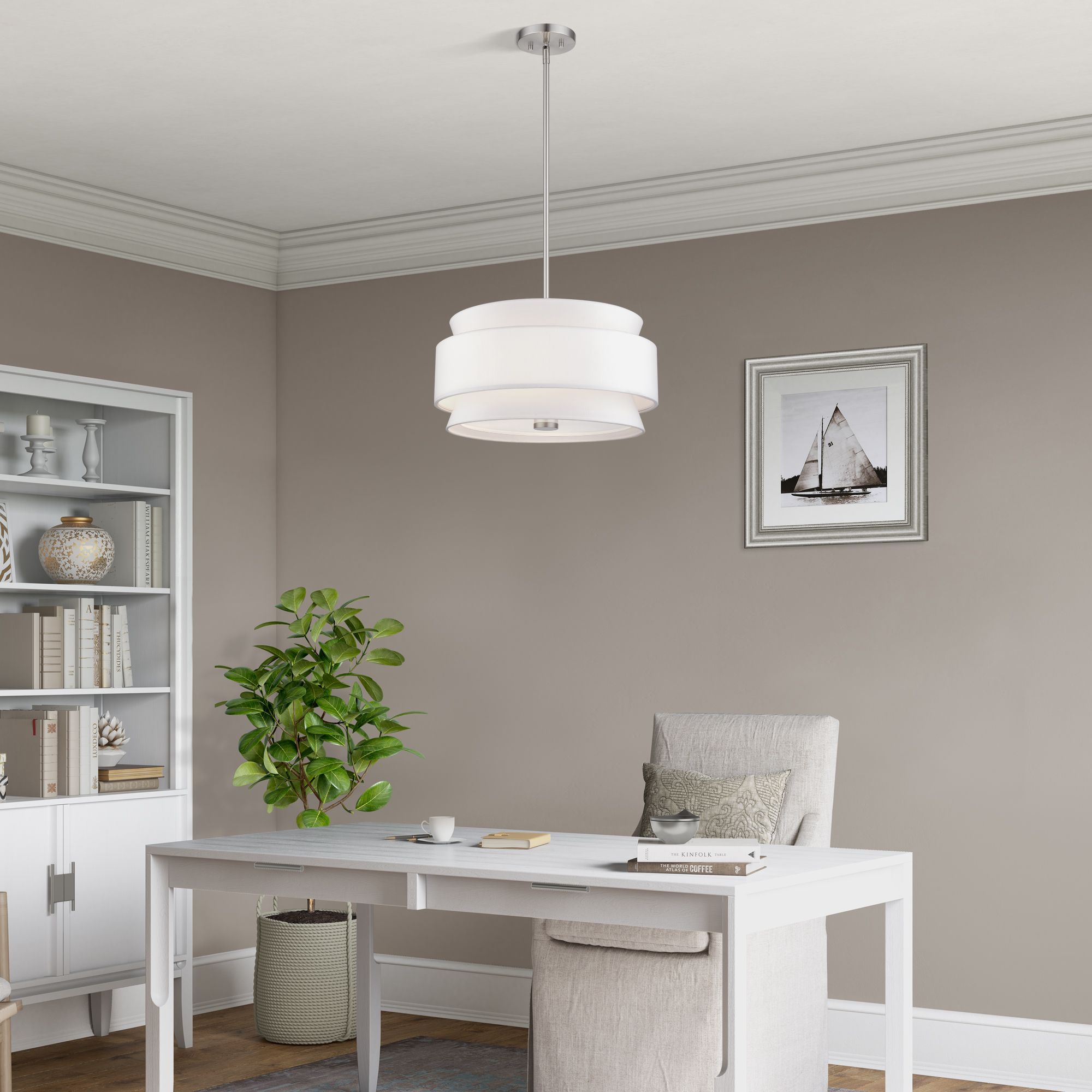 Fontana 4 Light Pendant Chandelier with Off-White Fabric Shade